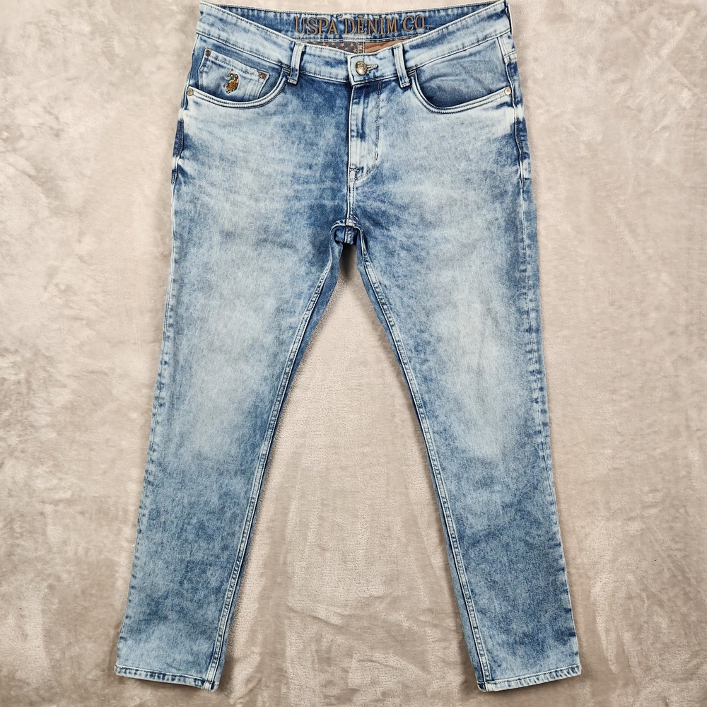 U.S. Polo Assn. Jeans Brandon Men's Acid Wash Blue Slim Tapered Size W33 - Picture 1 of 16